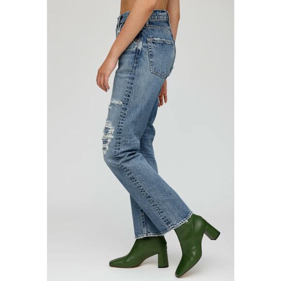 Moussy Vintage Plymouth Straight Blue High Rise Distressed Jeans Women's Size 28 - Picture 2 of 13